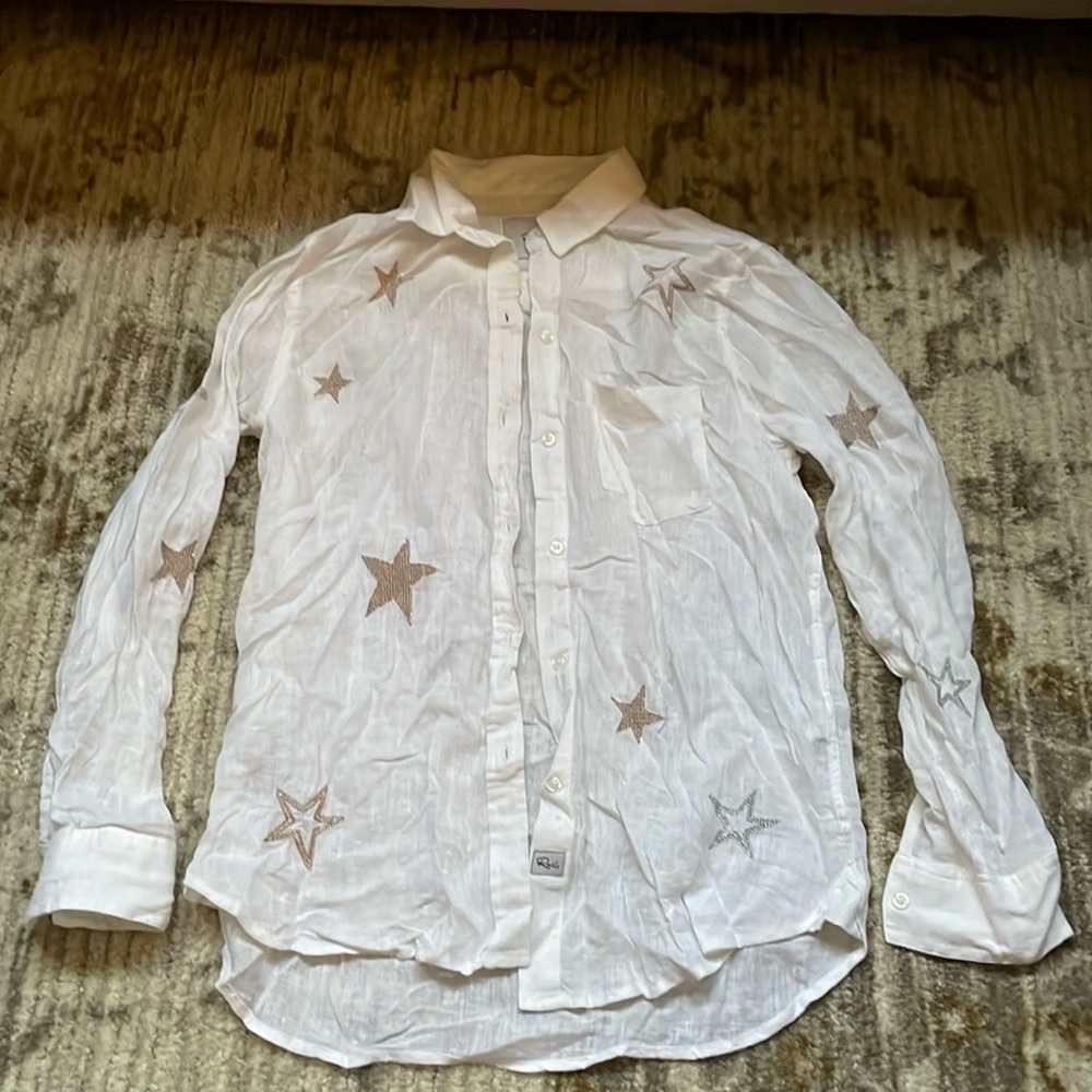 Rails Button Down White Shirt With Weaved Stars (… - image 1